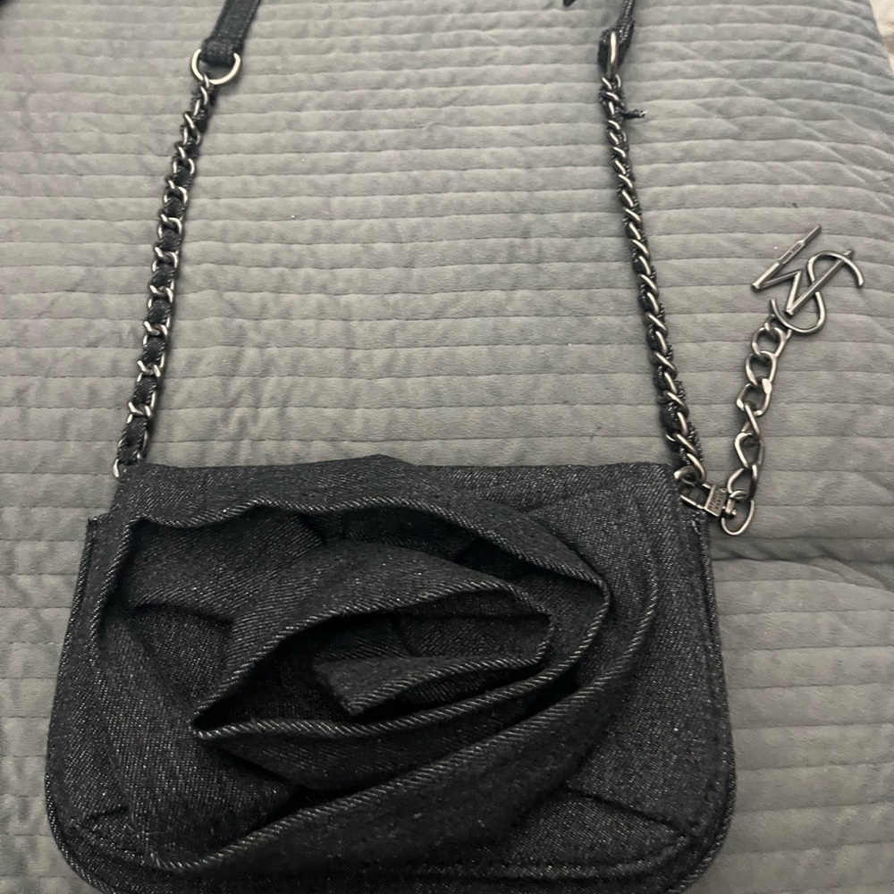 Black Floral Applique Crossbody Shoulder Bag
